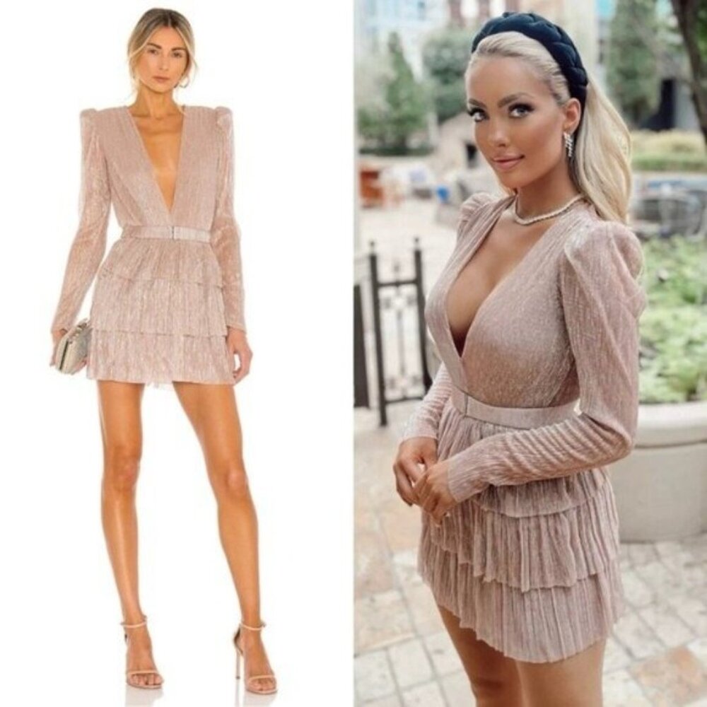 Sabina Musayev X Revolve Carry Blush Pink Metallic Pleated Mini Dress Size L